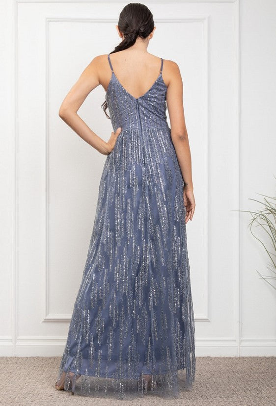 Vestido dusty blue con lentejuelas