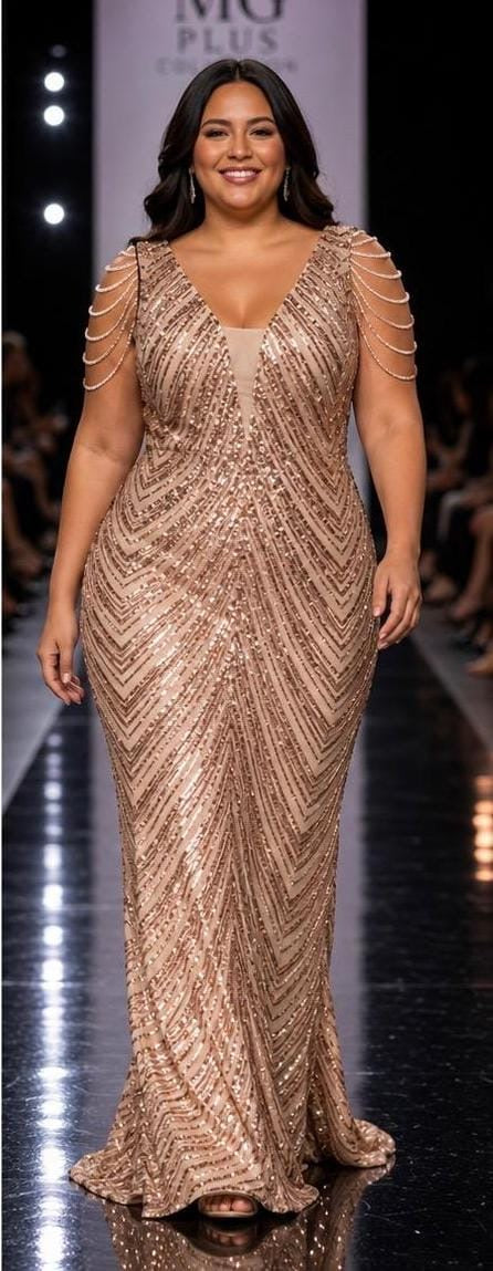 Vestido dorado con escote en V PLUS