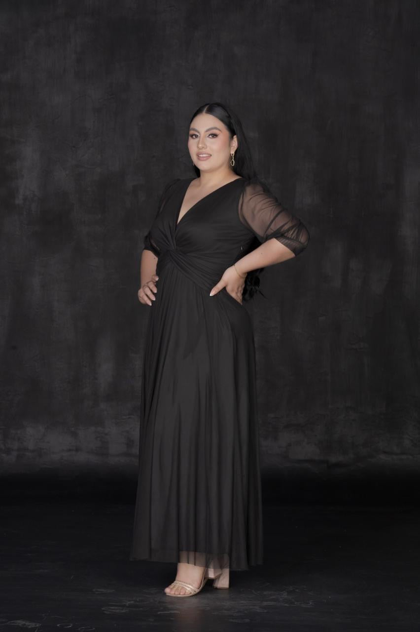 Vestido de manga de tul 3/4