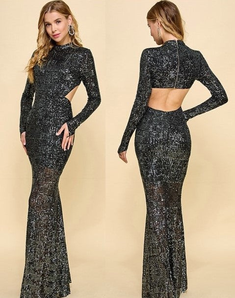 Vestido de manga larga y lentejuelas