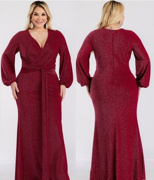 Vestido de manga larga y cruzado en cintura