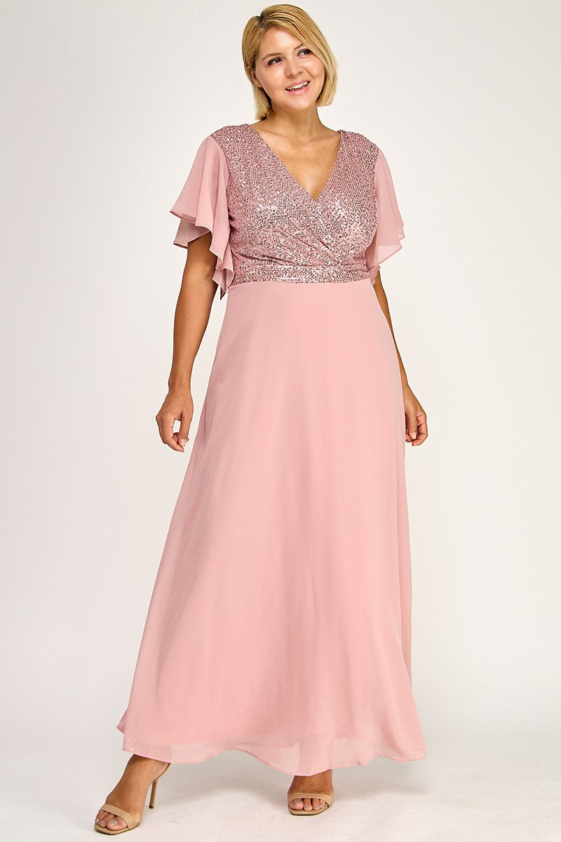 Vestido con top de lentejuelas y manga corta PLUS