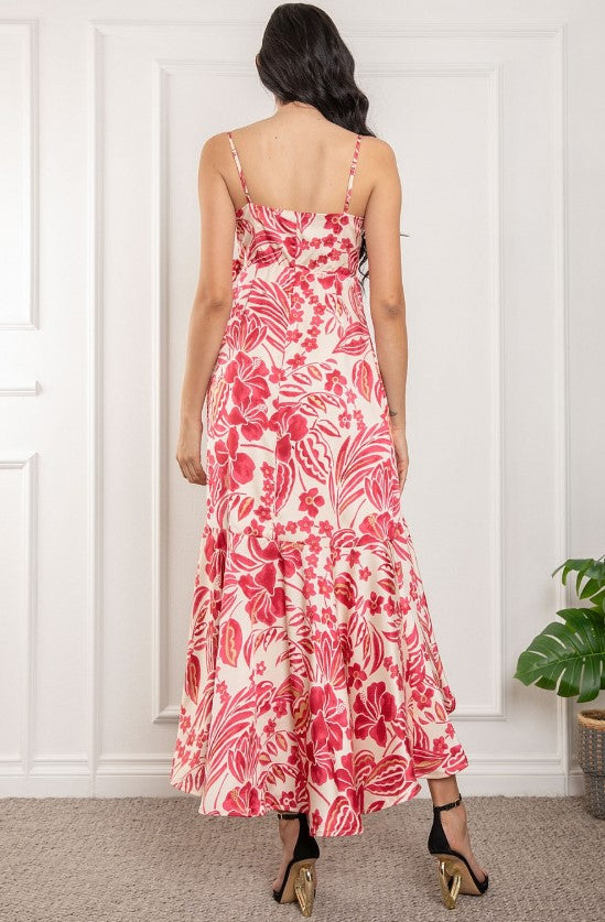 Vestido midi de tirantes y lazo en la cintura