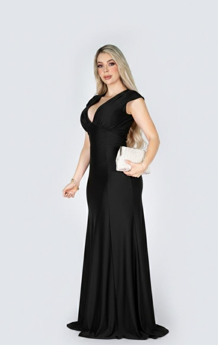 Vestido stretch con manga y escote en V