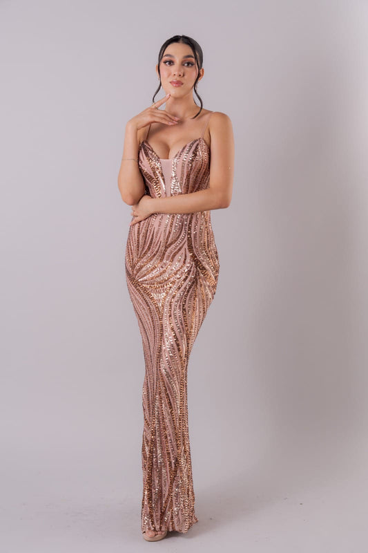Vestido con lentejuelas y escote en V