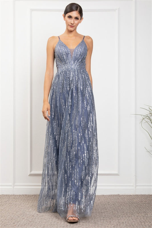 Vestido dusty blue con lentejuelas