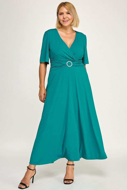 Vestido midi manga 3/4 con hebilla PLUS