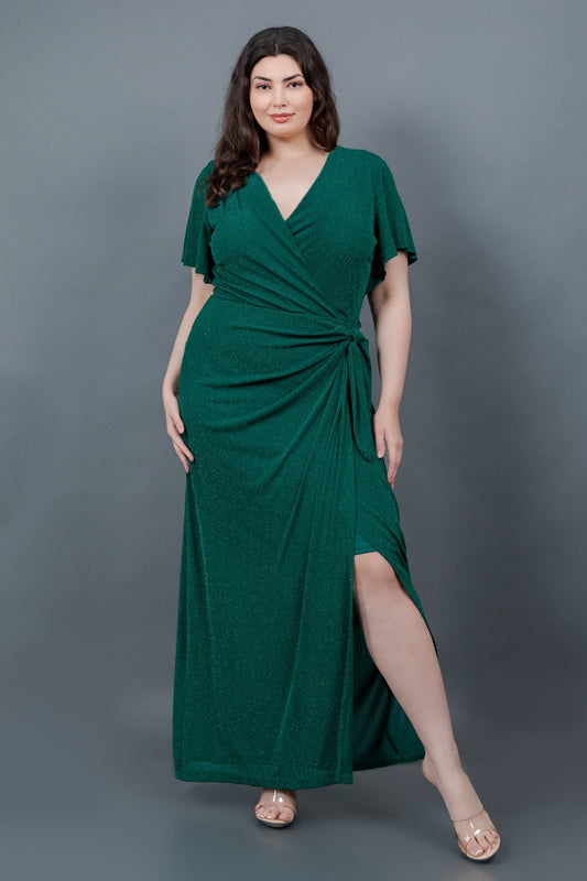 Vestido con escote en V y manga corta PLUS