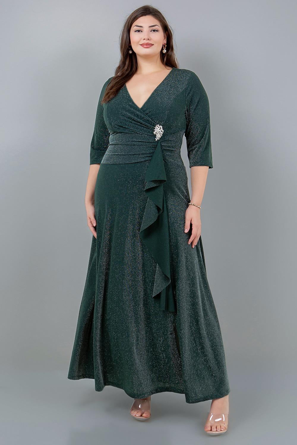 Vestido con escote en V con broche y manga 3/4 PLUS