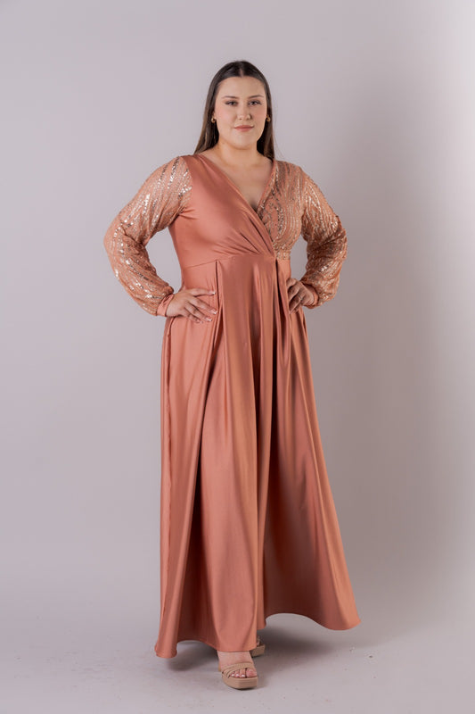 Vestido de manga larga con brillo