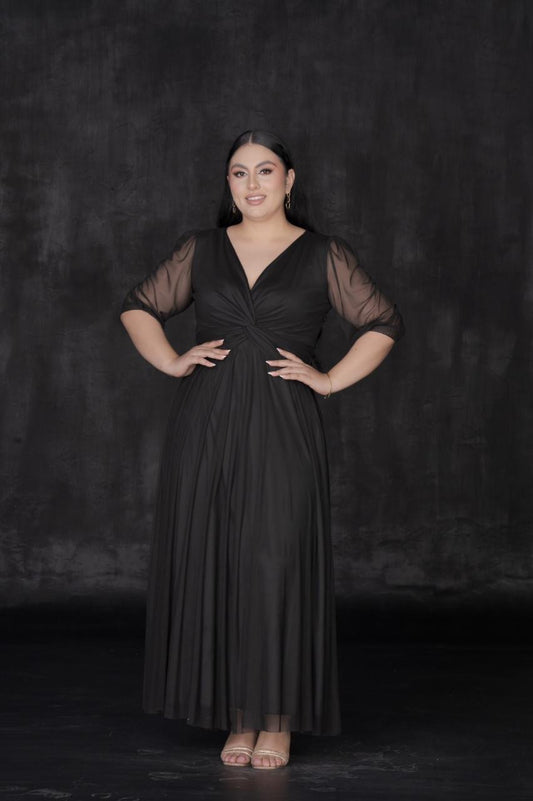 Vestido de manga de tul 3/4