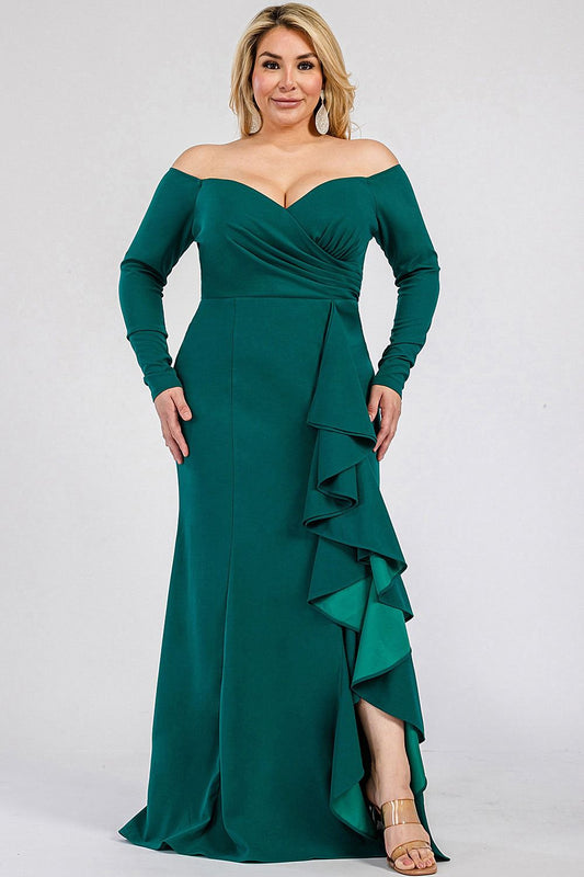 Vestido de manga larga con olanes en falda