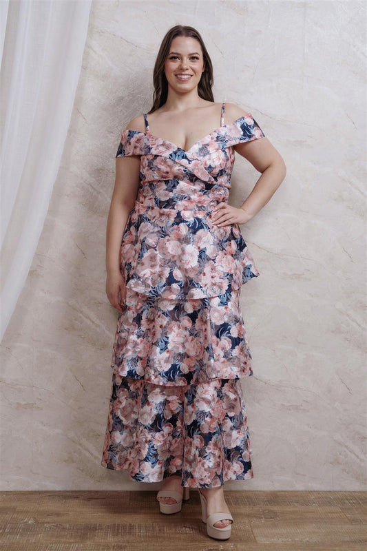 Vestido de olanes con estampado floral PLUS