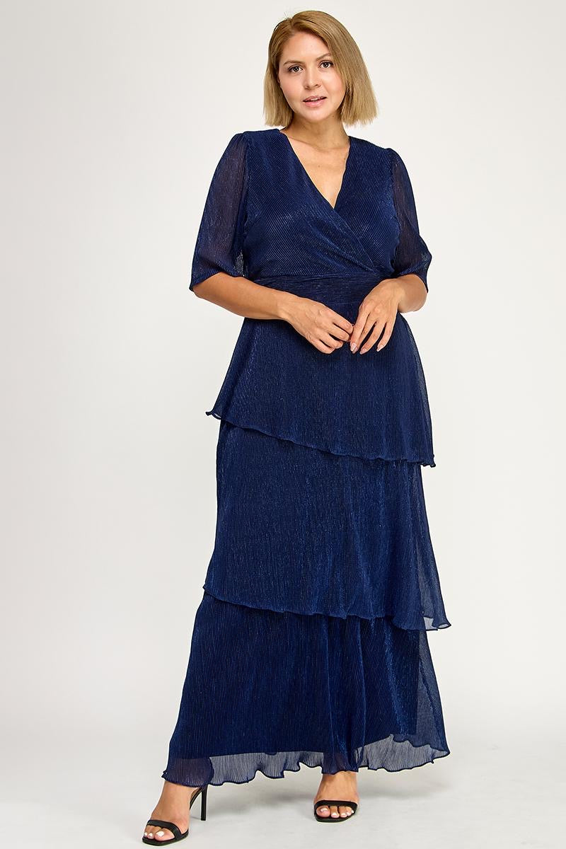 Vestido con manga 3/4 y falda con olanes PLUS