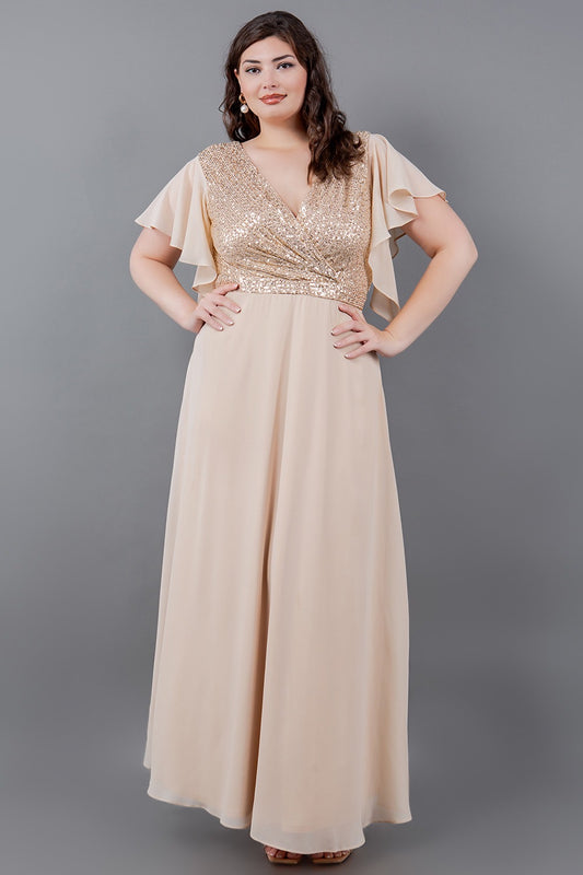 Vestido con top de lentejuelas y manga corta PLUS